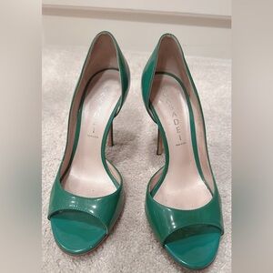 Casadei Emerald Green Patent Leather Peep-Toe High Heel Pumps – Size 38